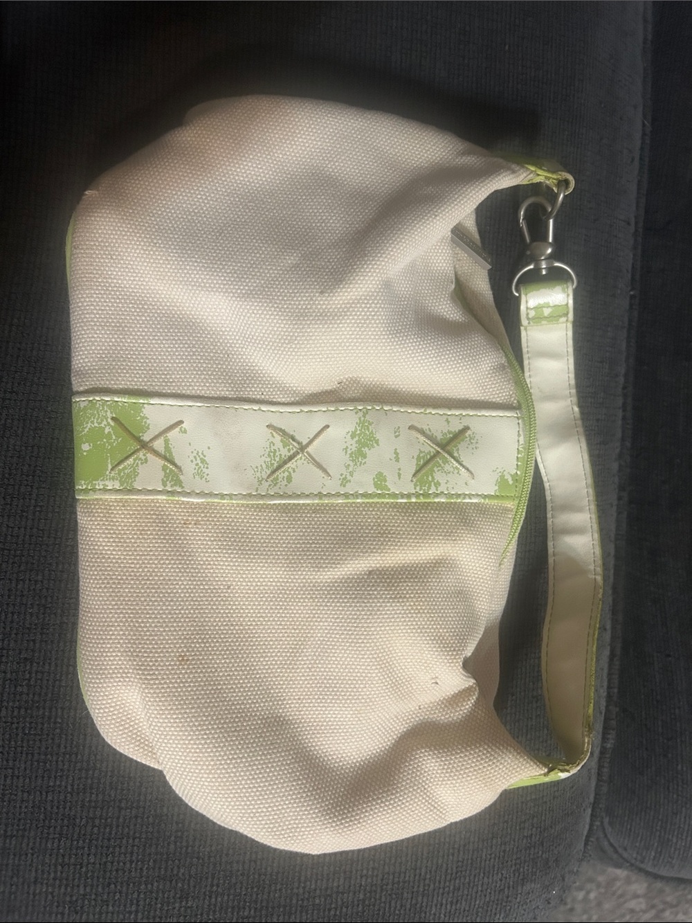 Cream & Green Canvas Wristlet Clutch